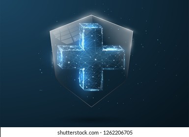 Security Shield form lines, triangles and particle style design. Illustration vector