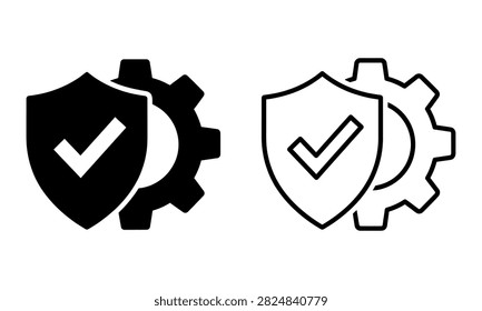 Security Shield and Gear Icon Set, Protection Checkmark Symbols