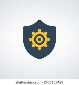 Security shield with gear icon symbol. Stock vector illustration isolated
