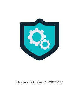 security shield with gears flat style icon vector illustration design