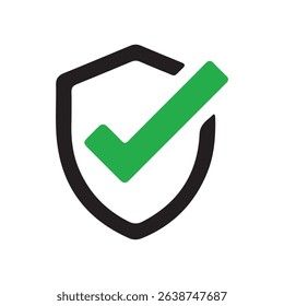 Security Shield with Green Check Mark – Verified Protection and Safety Icon. Vector illustration eps 10