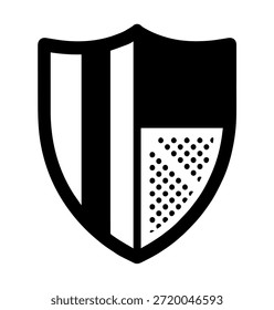 Escudo de seguridad Ilustración vectorial de la silueta de la cresta heráldica con el modelo rayado y los puntos para la compañía de seguros o la protección financiera