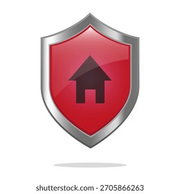 Escudo de seguridad a casa. Emblema de protección de la casa. Símbolo de defensa de seguridad. Vector signo brillante.