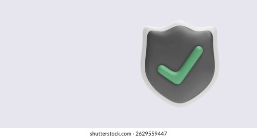 Security Shield Icon, 3D Checkmark Badge in Green and Gray with Minimal Modern Style. Symbol of Protection, Verified Access, or Approval. Vector Illustration.