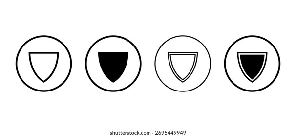 Ícone de escudo de segurança em contorno circular. Símbolo de segurança e proteção