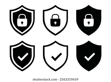 Security Shield Icon Cyber Security Icon set, Black and white icon set, Cyber Security silhouette design