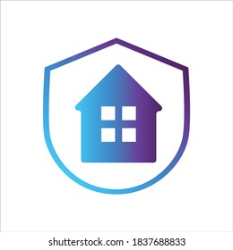 icono de protección de seguridad. escudo con el símbolo del hogar. Concepto de seguridad en el hogar. contorno de estilo de degradado Ilustración vectorial, concepto de icono vectorial.