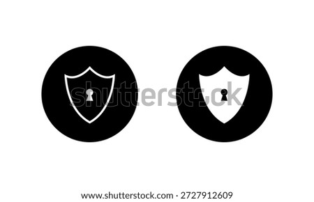 Security shield icon with lock keyhole. Data protection and privacy symbol in black circle