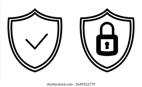 Icono del escudo de seguridad, logotipo del escudo de seguridad con marca de verificación y candado. Ilustración vectorial	