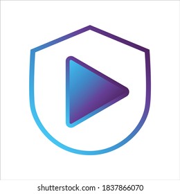 security shield icon  shield and play button symbol  gradient style outline Vector illustration  vector icon concept 