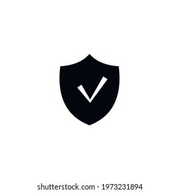Security shield icon. Protection of users and confidential information on the Internet. A shield with a check mark icon. Vector black solid icon isolated on a white background.