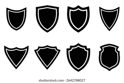 Security Shield Icon Set  Black Vector Collection of Protective Badges with Outline and Linear Designs