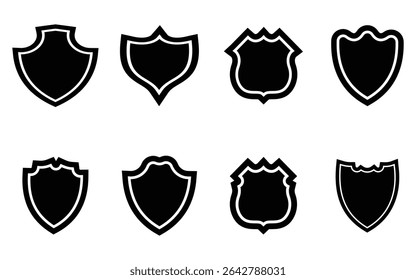 Conjunto de iconos de escudo de seguridad Colección de Vector negro de insignias protectoras con contorno y Diseños lineales