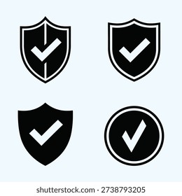 Security Shield Icon Set with Check Mark, Verified Protection and Data Safety Symbols for Web and Mobile UI Design
