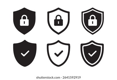 Security shield icon set. shield with lock icon set. shield checkmark and shield lock icon for app. Vector illustration eps 10