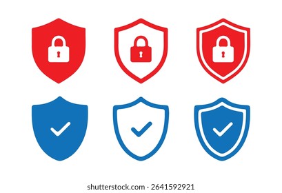 Security shield icon set. shield with lock icon set. shield checkmark and shield lock icon for app. Vector illustration eps 10