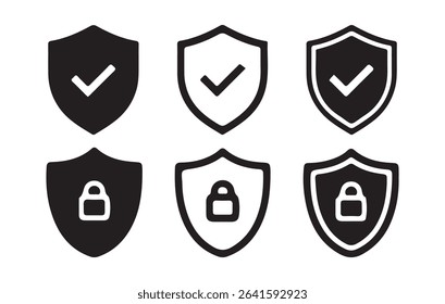 Security shield icon set. shield with lock icon set. shield checkmark and shield lock icon for app. Vector illustration eps 10