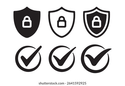 Security shield icon set. shield with lock icon set. shield checkmark and shield lock icon for app. Vector illustration eps 10
