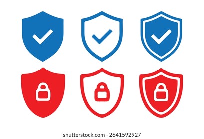 Security shield icon set. shield with lock icon set. shield checkmark and shield lock icon for app. Vector illustration eps 10