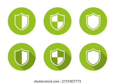 Ícone de escudo de segurança definido com sombra longa. Símbolo seguro de proteção, defesa e sistema