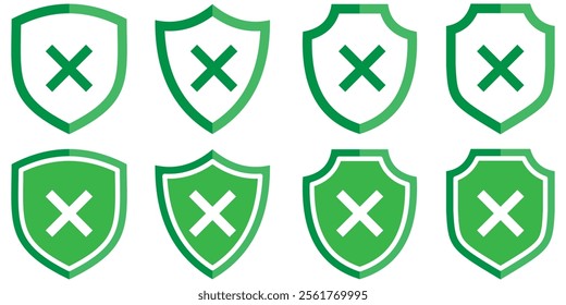 Security Shield Icon Set. Security shield symbols with cross mark. Shield icon vector illustration. Safe protection sign on isolated background eps 10.