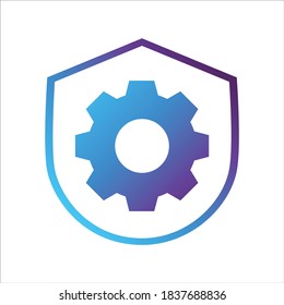 security shield icon. shield with setting gear symbol. Concept of security adjustment. gradient style outline Vector illustration, vector icon concept.