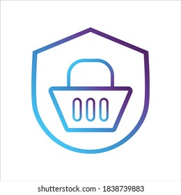 icono de protección de seguridad. escudo con símbolo de carro de la compra. Concepto de compras de seguridad. contorno de estilo de degradado Ilustración vectorial, concepto de icono vectorial.