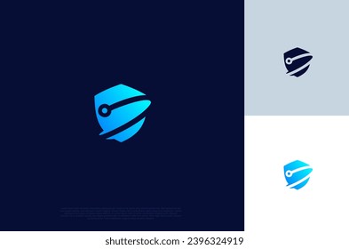 Security shield with icon technology logotype concept idea. Vector Design template element
