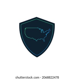 Security Shield Icon with USA contour map in trendy flat style. Country security. Stock vector illustration isolated