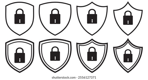 Security shield icon vector set. shield lock icon vector . Protect shield icon set.