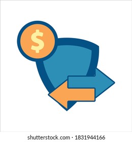 security shield icon vector. security shield with transfer arrows and money icon .flat design style icon vector concept