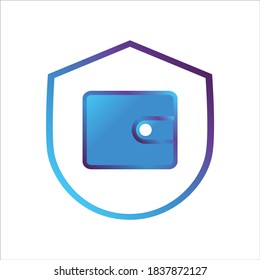 icono de protección de seguridad. escudo con símbolo de cartera. Concepto de garantía de pago. contorno de estilo de degradado Ilustración vectorial, concepto de icono vectorial.