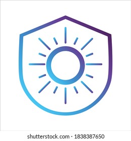 icono de protección de seguridad. escudo con símbolo del tiempo. Concepto de protección meteorológica. contorno de estilo de degradado Ilustración vectorial, concepto de icono vectorial.