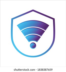 icono de protección de seguridad. pantalla con símbolo wifi. Concepto de seguridad de la red . contorno de estilo de degradado Ilustración vectorial, concepto de icono vectorial.