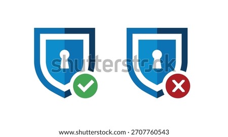 Security Shield Icons with Check and Cross - Cyber Protection Approval and Denial Symbols