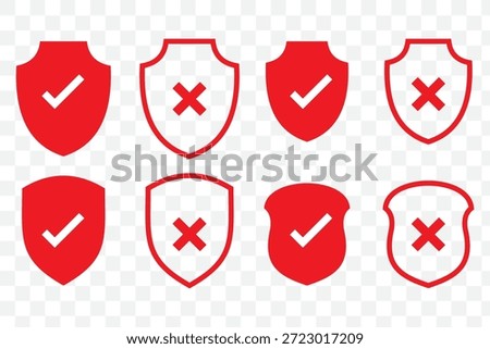 Security shield icons with check mark and cross