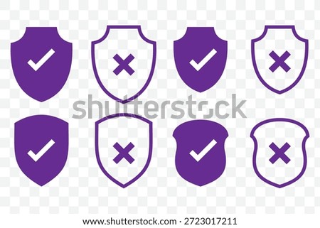Security shield icons with check mark and cross