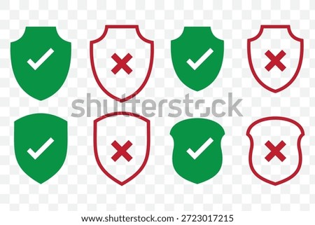 Security shield icons with check mark and cross
