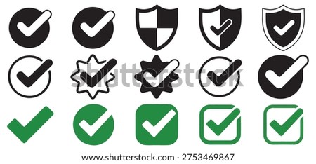 Security shield icons with check marks for protection and safety verification vector illustration eps 10