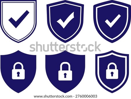 Security shield icons with checkmarks and locks for protection concepts