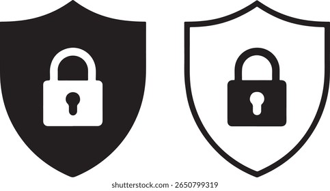 Security Shield Icons Depicting Safety and Protection with Padlock Symbols, Representing Secure Systems and Data Integrity Measures