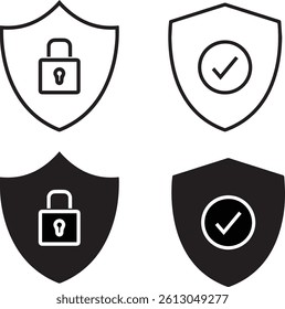 Security shield icons featuring check marks padlock. Security shield symbols. Vector illustration. Security icon with shield and lock sign.	