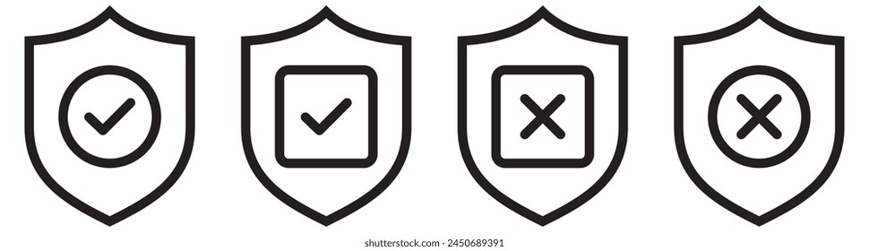 Security shield icons. Security shield protected with check markline art. Vector illustration.