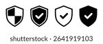 Security shield icons, Protection badges with check mark and quadrant design in black and white color, Flat style shield set for antivirus, privacy, approval, secure access, vector illustration.