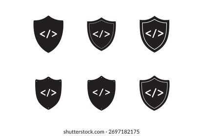 Security Shield Icons Representing Code Protection for Web Development and Cybersecurity Measures with Clean Minimalist Design