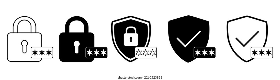 Security shield icons set. Security shields logotypes. Security shield symbols for apps and websites. Vector illustration