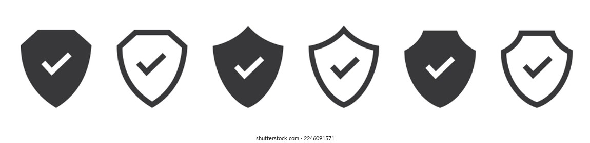 Security shield icons. Security shields with check mark symbols collection. Security shield icon in flat and line styles. Vector illustration