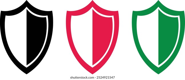 security shield icons, security shields logotypes with check mark. Security shield protection icon with tick symbol. Protection approve vector sign