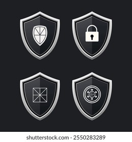 Ícones de escudo de segurança. Proteções de segurança. Ícones de proteção. Formas de proteção. Ícones de proteção de blindagem.
