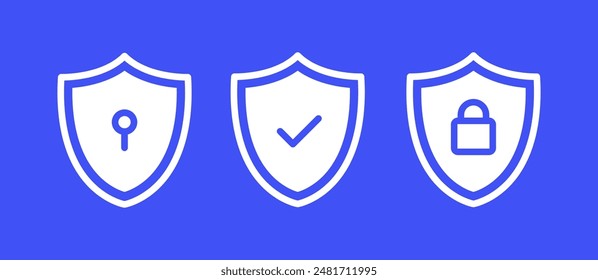 Sicherheitssymbole, Sicherheitssymbole mit Häkchen, Vorhängeschloss und Schlüsselloch. Sicherheitsschild-Icon-Set. Vektorillustration